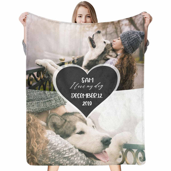 Custom Pet Lover Photo with Name and Date Blanket