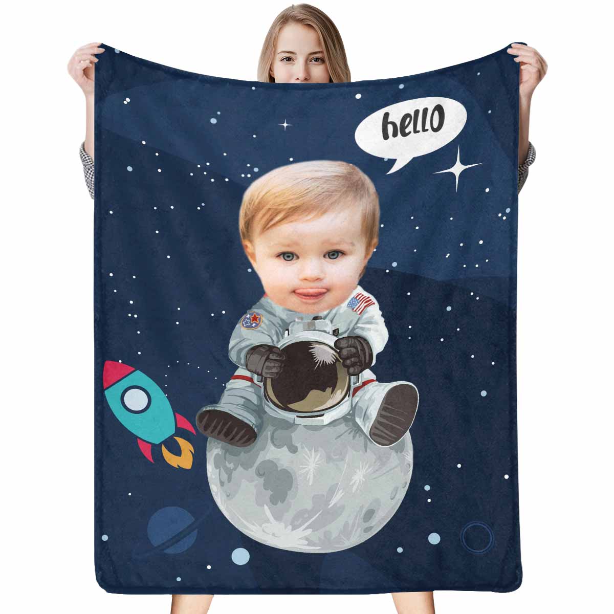 Custom Baby Face Spaceman Blanket