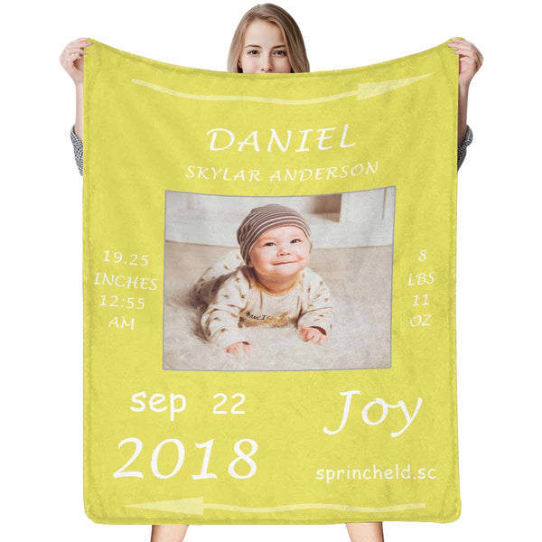 Custom Baby Photo with Name Birth Information Blanket
