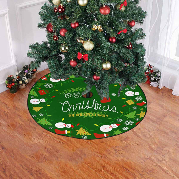 Custom Text Green Christmas Tree Skirt