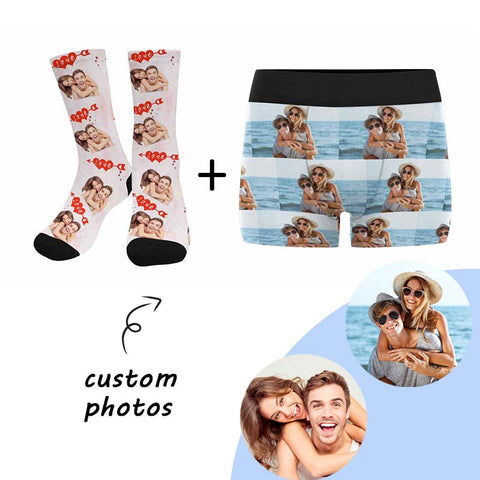 Custom Couple Photo Socks + Boxer Pack
