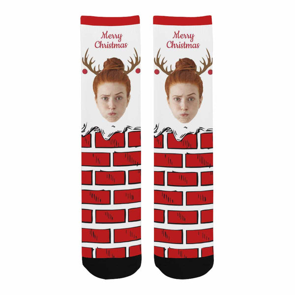 Custom Face Christmas antlers Socks