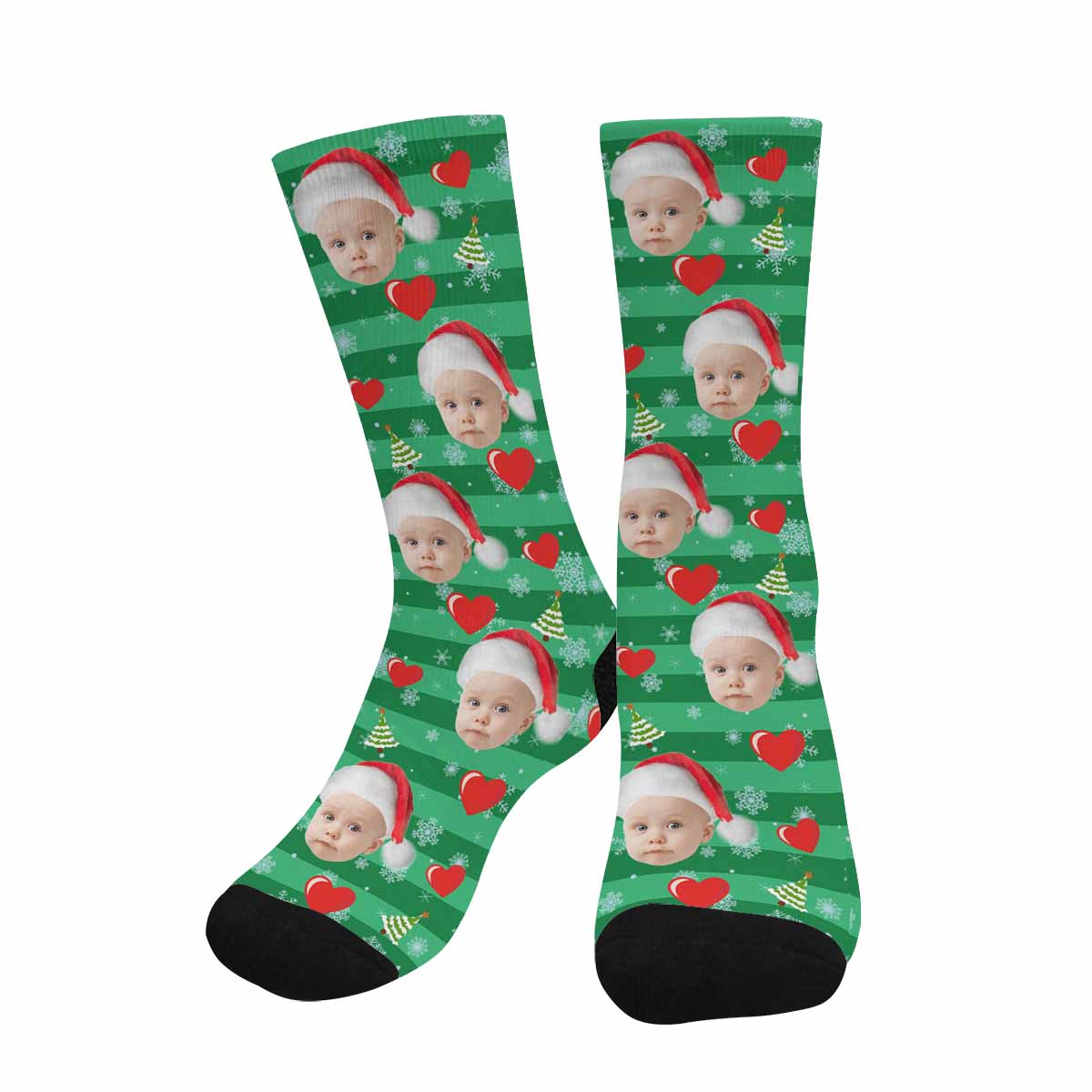 Custom Kid Face Christmas Heart Socks