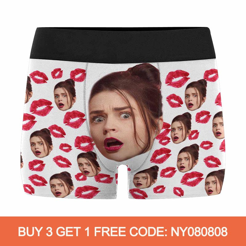 Custom Girlfriend Face Red Lips Men's All-Over Print Boxer Briefs