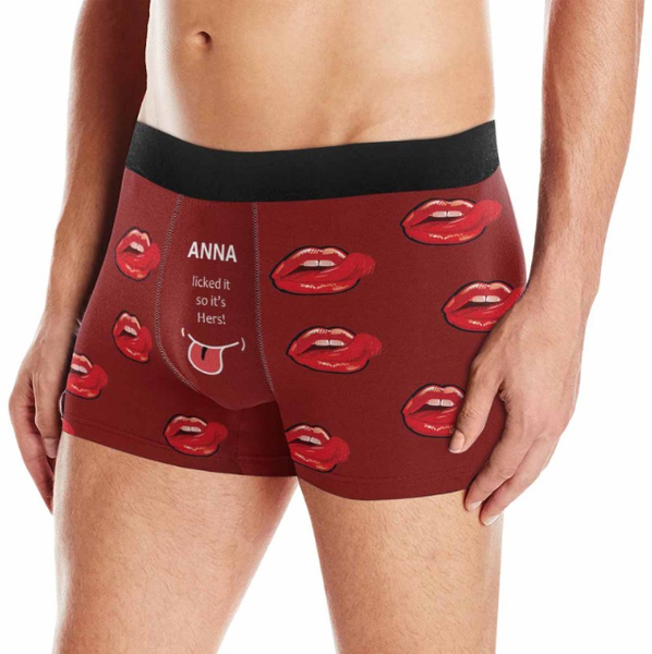 Custom Text Lick Red Lips Love Men's All-Over Print Boxer Briefs