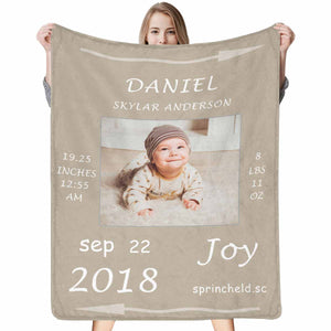 Custom Baby Photo with Name Birth Information Blanket