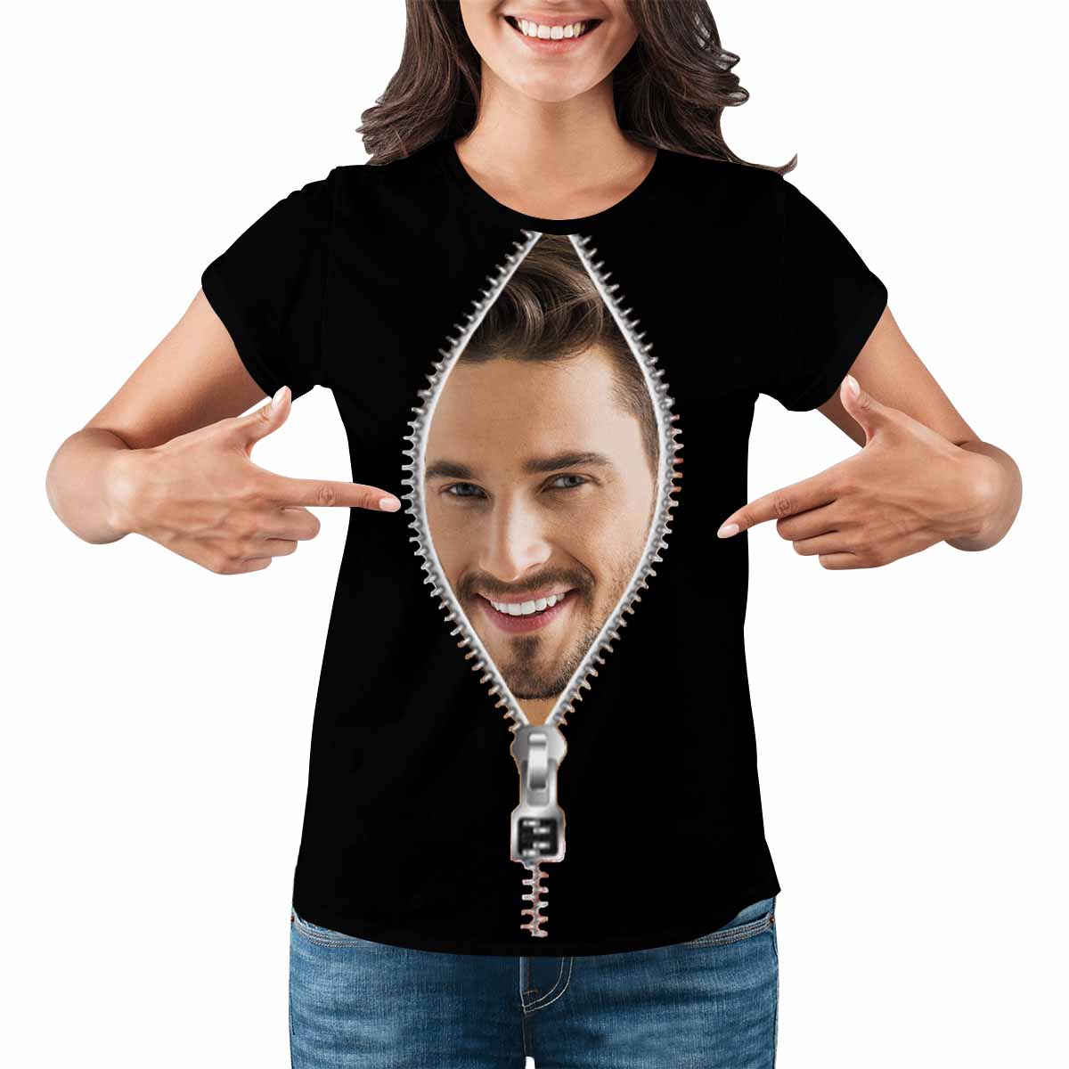 Custom Boyfriend Face Zipper Women's All Over Print T-shirt
