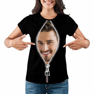 Custom Boyfriend Face Zipper Women's All Over Print T-shirt