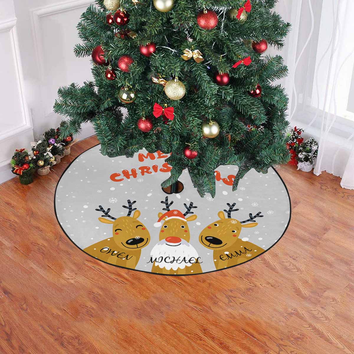 Custom Name Deer Christmas Tree Skirt